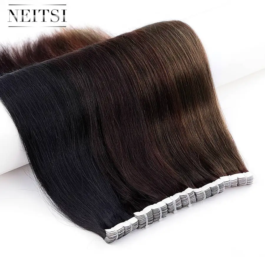 Neitsi Mini Tape In Human Hair Adhesive Extensions 12" 16" 20" None Remy Double Sided Tape Straight Skin Weft Natural Hair