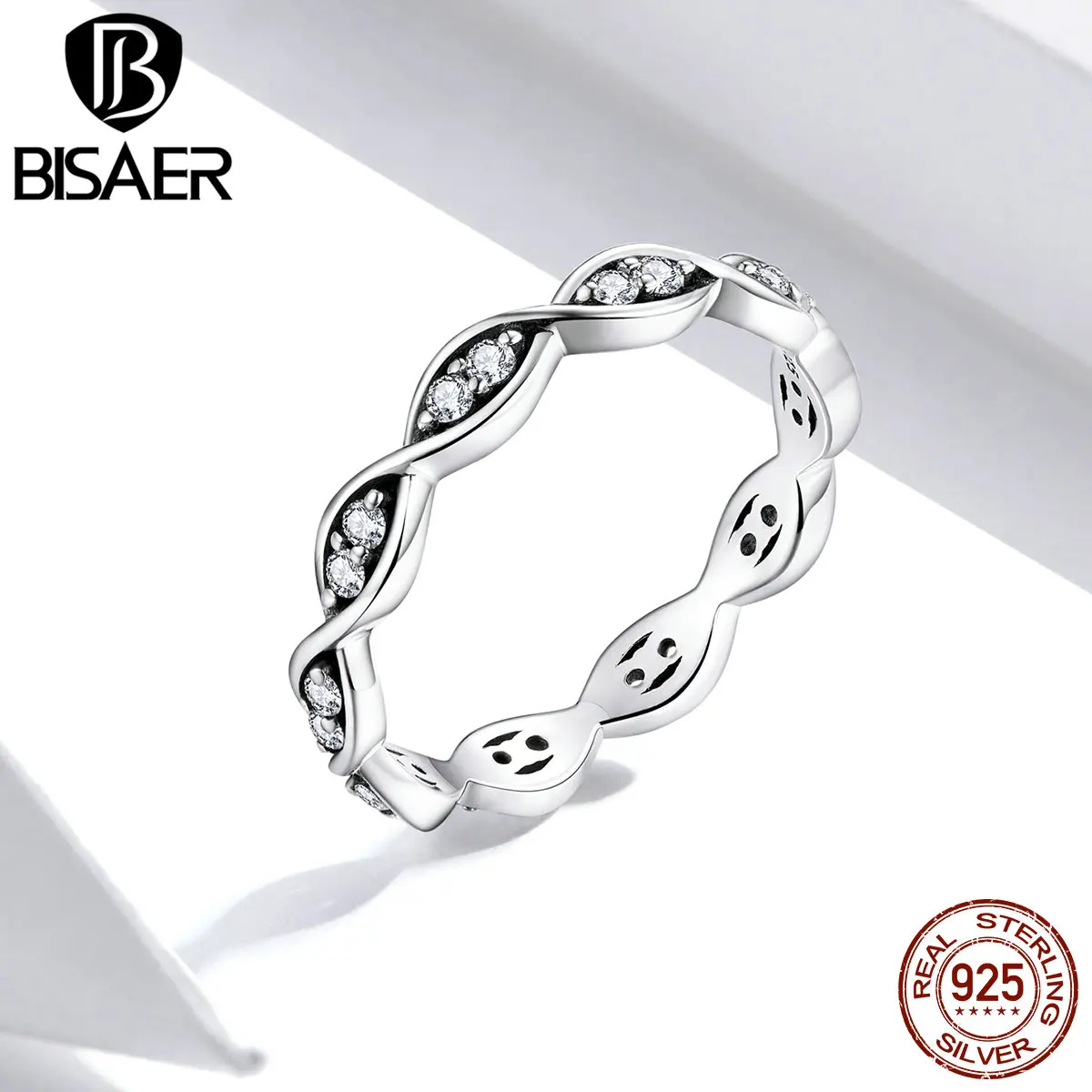 

BISAER 100% 925 Sterling Silver Infinite love Ring Statement Geometry Finger Rings For Women Stylish Fashion Jewelry 2020 GXR665