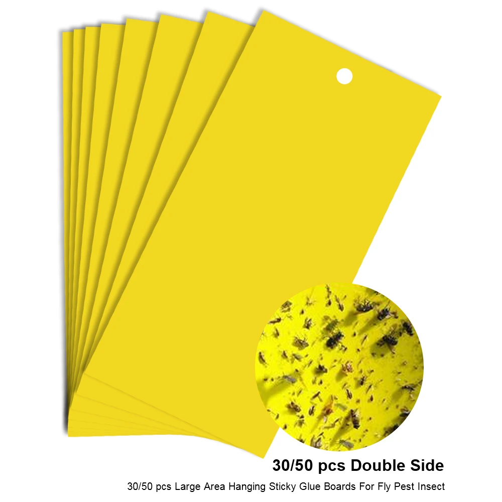 Insect catching sticker 30/50 pcs yellow double-sided flying insects glue sticky board trap for greenhouse home garden