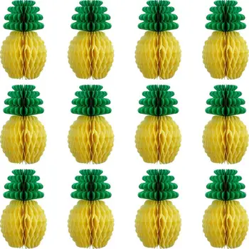 

12 Pack Pineapple Honeycomb Centerpieces Tissue Paper Pineapple 8 Inch Party Supplies Table Hanging Decoration Hawaiian Luau Par