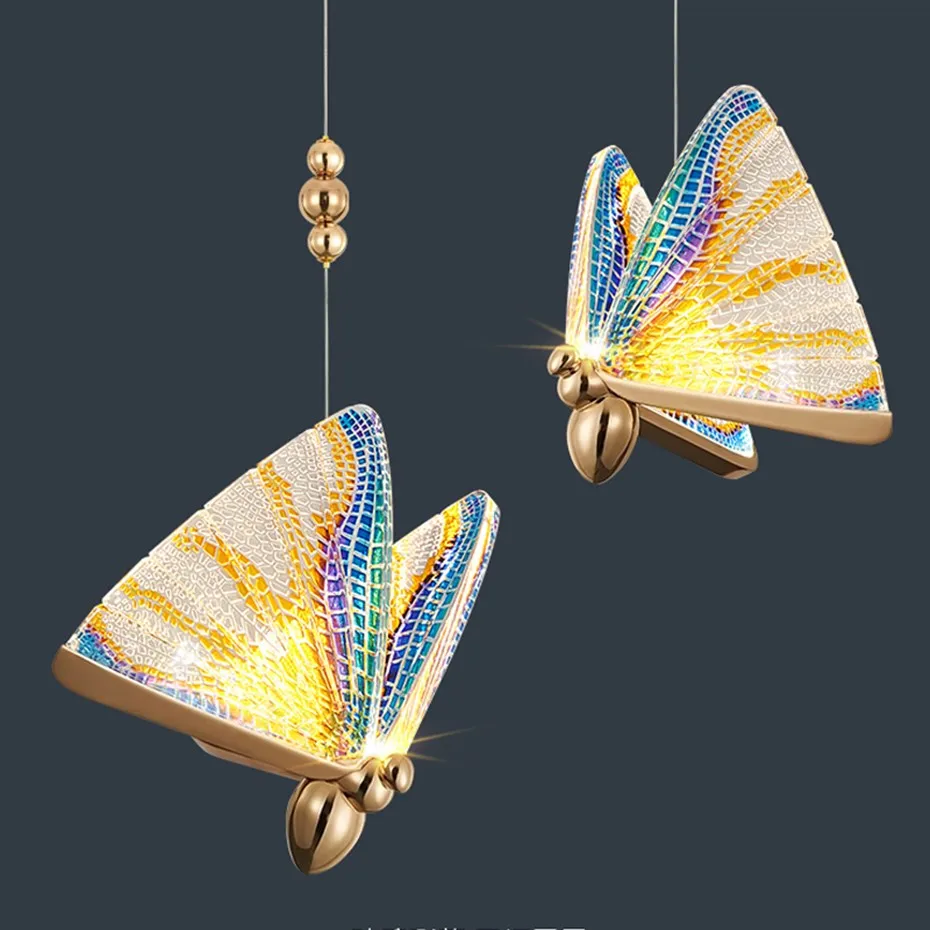 Modern Minimalist Chandelier Creativity Butterfly Art Design Hanging Lamp Personality LED Acrylic Pendant Lights for Bedroom Bar