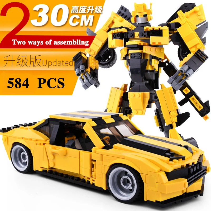 2 в 1 Bumblebee большой робот желтый автомобиль собранные модели развивающие игрушки для детей подарок Строительные блоки Набор кирпичи