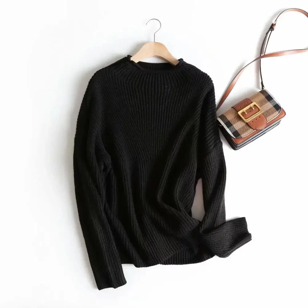Увядшие зимние свитера для женщин pull femme английский стиль офисные женские простые однотонные свободные свитера больших размеров женские пуловеры Топы - Цвет: Черный