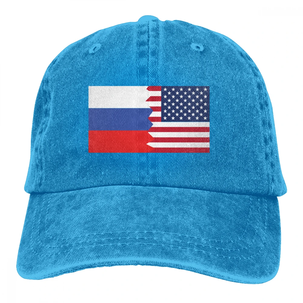 Русский американский флаг Casquette натуральный унисекс Мужские Женские джинсовые бейсболка с ремешком кепки Регулируемый Гольф папа шляпа