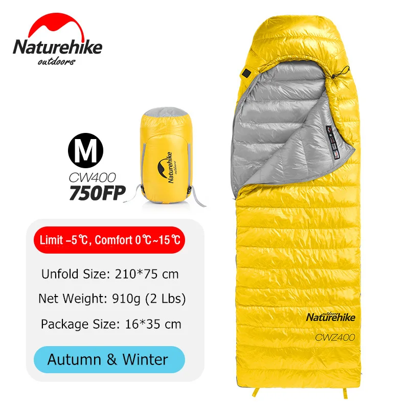 Naturehike сверхлегкий 4 сезон прямоугольный гусиный пух альпинизмом спальные мешки холодной погоды Водонепроницаемый Кемпинг спальное снаряжение - Цвет: Yellow - Standard