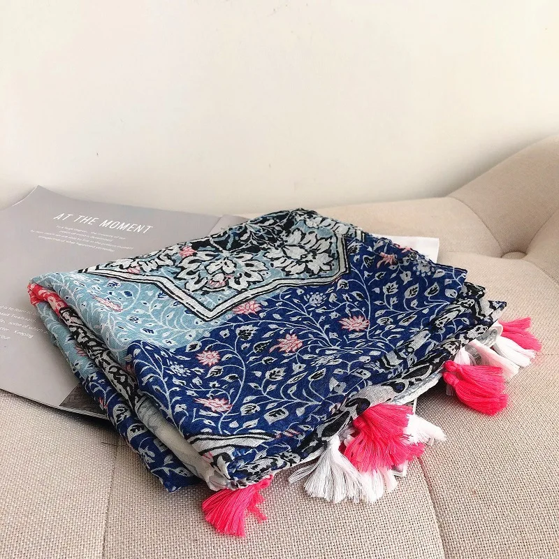 Женский высококачественный Геометрический Цветочный кисточкой шаль из вискозы шарф с принтом мягкий пашминовый палантин Bufandas мусульманский хиджаб Sjaal - Цвет: 2