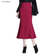 Осень Зима Женская шерстяная юбка русалки Модная элегантная Офисная Рабочая Юбка размера плюс рыбий хвост Длинная женская юбка 3XL