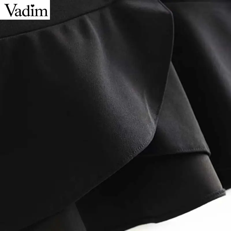 Vadim, Женская стильная офисная одежда, мини платье с пышными рукавами, двубортное, v-образный вырез, Женские повседневные элегантные черные платья, vestidos QC919