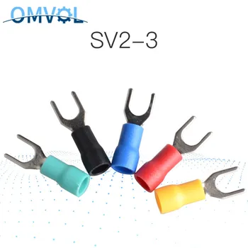 

50PCS SV2-3 Yellow Furcate Cable Wire Connector Furcate Pre-Insulating Fork Spade 16~14AWG Wire Crimp Terminals SV2-3 SV