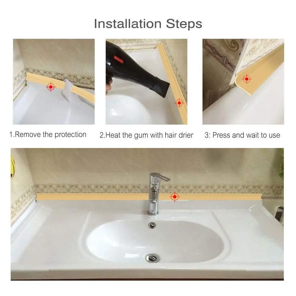 38mm*3.2m Caulk Strip PE Self Adhesive Sealant Tape Waterproof Mildewproof Trimmer Tub Kitchen Toilet Wall Corner Edge Bathroom