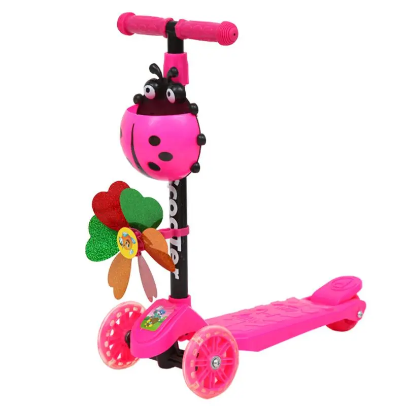 Patinete plegable de 3 ruedas para niños y niñas, molinete de mariquita, altura ajustable, para conducir, de 3 a 8 años