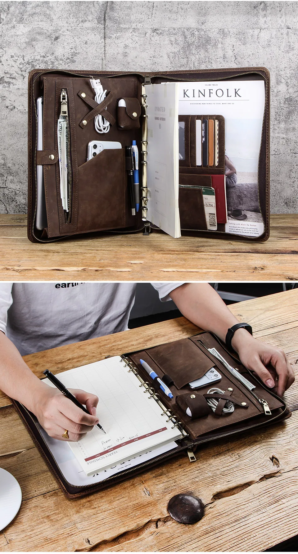 Папка из натуральной кожи B5 Binder Padfolio портфель на молнии для письма документов и блокнот Чехол для iPad Pro 10,5 10,2 11 Air 2