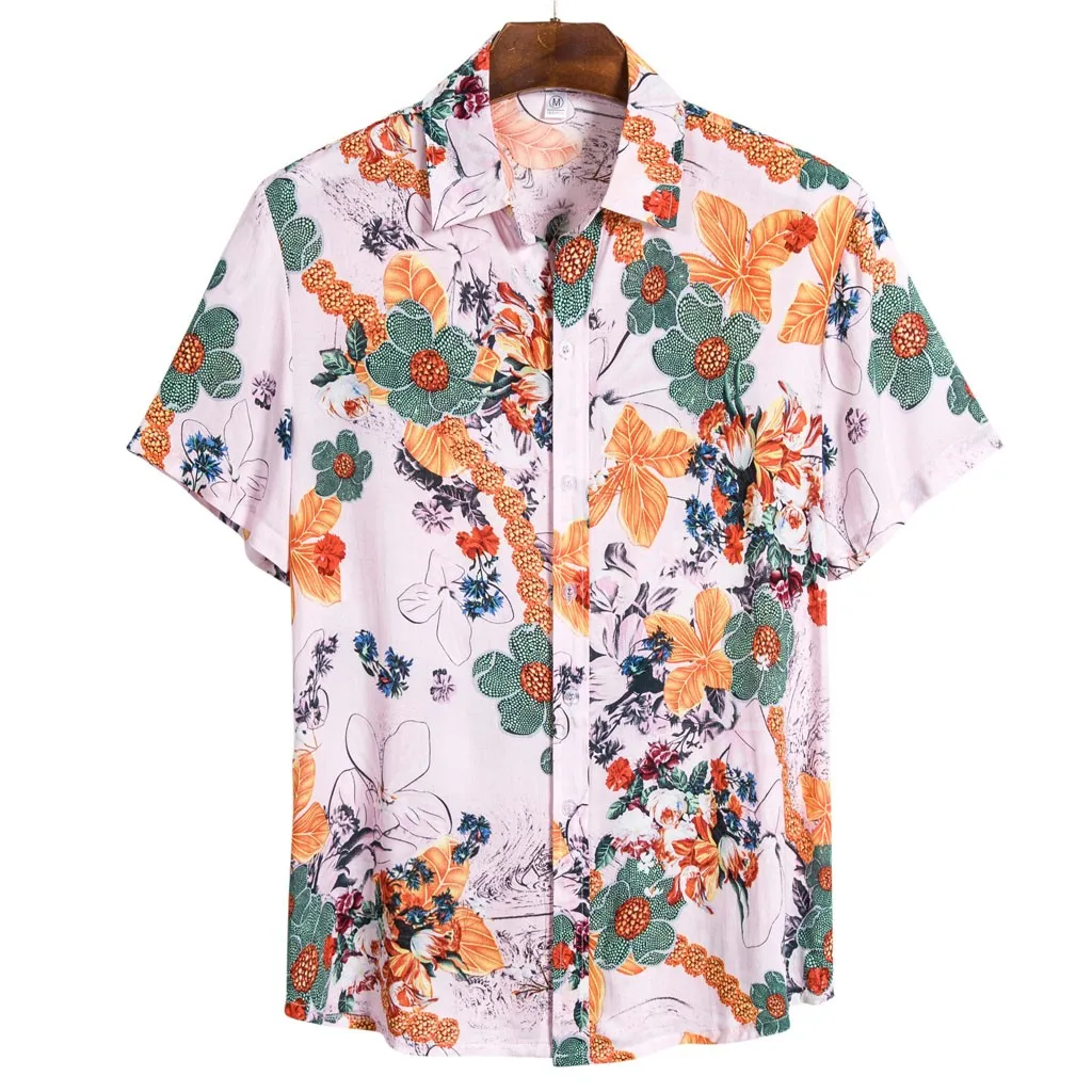Модная мужская рубашка Летняя Пляжная рубашка блузка с принтом гавайская рубашка Свободная Повседневная рубашка с пуговицами camisa masculina#1224