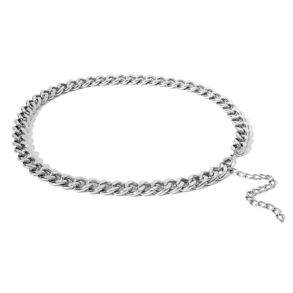 Silver AWAYTR Для женщин модные металлические цепи талии пояс цвета: золотистый, серебристый регулируемые цепочка на свитер Высокая Талия кисточкой аксессуары, широкий пояс-шарф - Цвет: Silver