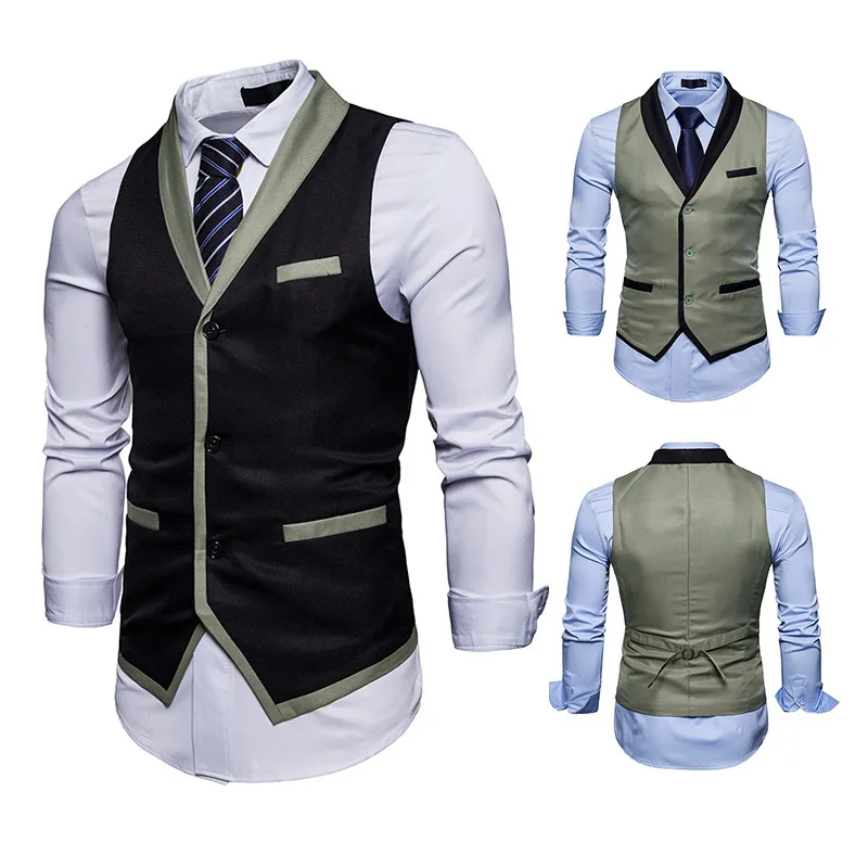 

New Style Fashion Men Mixed Colors Casual Suit Collar Vest Waistcoat Coat M34