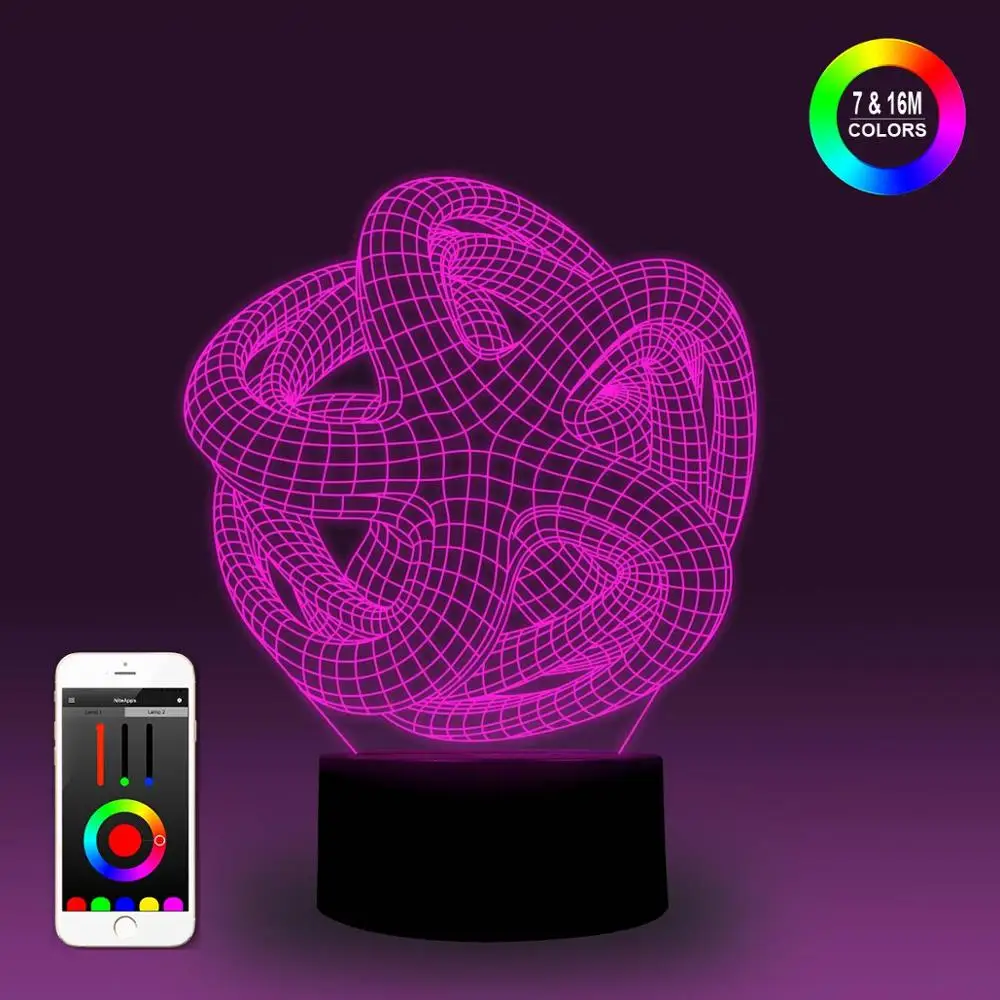 NiteApps 3D абстрактная форма ночник настольная Иллюзия украшение лампа подарок на день рождения приложение/сенсорное управление
