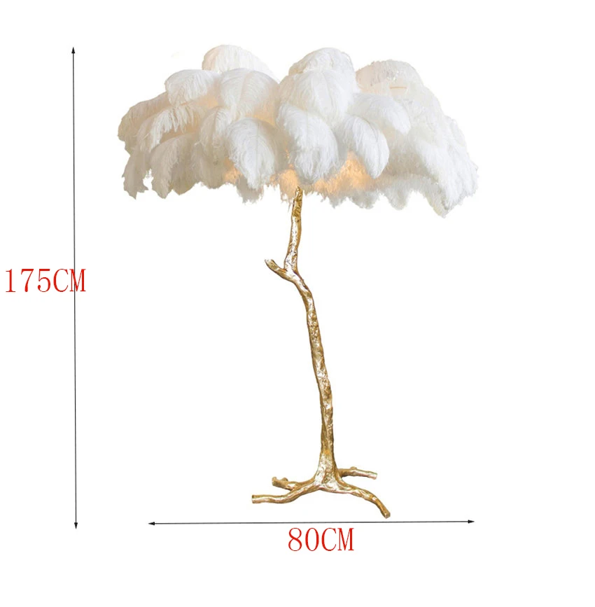 Современные медные напольные светильники из страусиных перьев, напольные лампы для волос, для спальни, гостиной, отеля, светильники, светильники - Цвет абажура: M 175CM