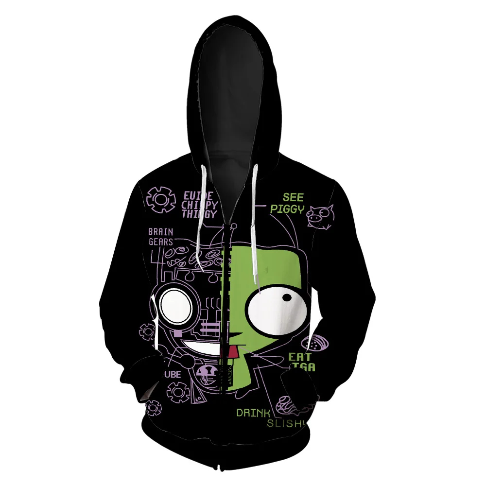 ColorfulAurora AppareFun Mechanical Pattern Cartoon Character Print Men's Cool 3D Zipper Hooded Sweatshirt | Мужская одежда