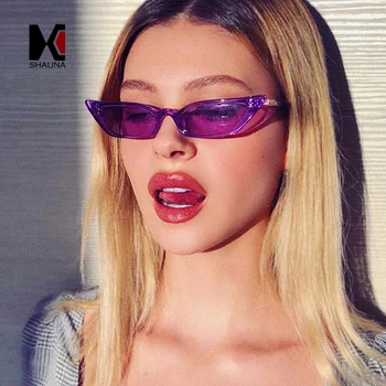 

SHAUNA Spring Summer Styles Women Little Cat Eye Sunglasses Fashion Men Transparent Purple Lens Shades UV400