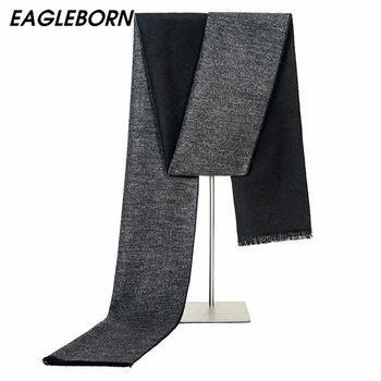 

Men Scarf Fashion Solid Black Grey Simple Autumn Winter Scarves Men's Wool Spinning Splice Tassel Warm High Quality Neckerchief