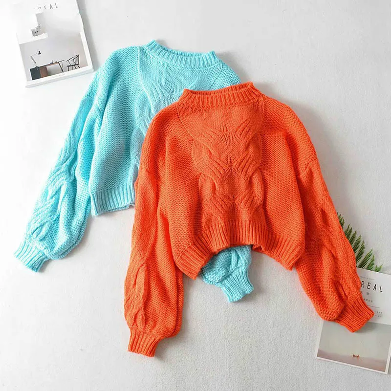 

Lantern Sleeve Sweater Women 2019 Autumn Winter Women Korean Elegant Loose Women Tops Candy Color Pullover Knitted Sweaters