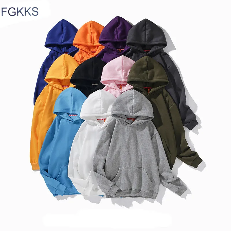 FGKKS качественная брендовая мужская толстовка с капюшоном, осенняя новинка, мужской хип-хоп пуловер с круглым вырезом, толстовки для мужчин, модная одноцветная толстовка с капюшоном