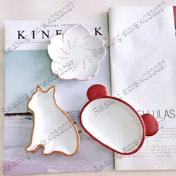 

Cute Cat Shape Concrete Tray Mold For Jewelry Storage Flower Plaster Pallet Silicone Molds Resin Epoxy Soap Holder Mould