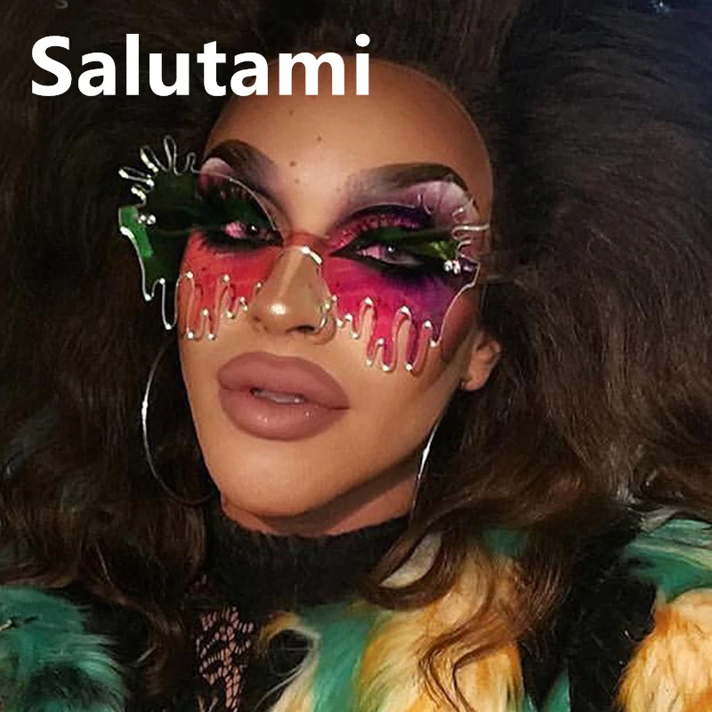 

Irregular Melting Heart Cat Eye Sunglasses For Women Vintage Alloy Tears Party Big Sun Glasses Female Pink Green Mirror Shades