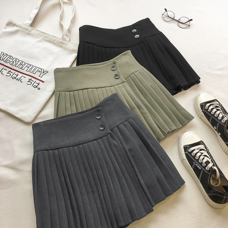 Плиссированная юбка Новинка осенние женские свободные Джокер студенческие тонкие короткие юбки с высокой талией