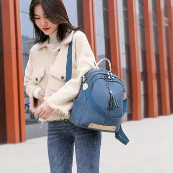 

Fashion PU Soft Leather Women Tassels Backpacks Casual Durable Multi-function Student Girls School Shoulders Bookbags