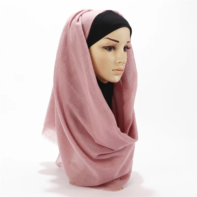 Женская мода хлопок лен сплошной цвет шарфы женские мягкие дышащие мусульманские платки большой хиджаб шали Исламская одежда