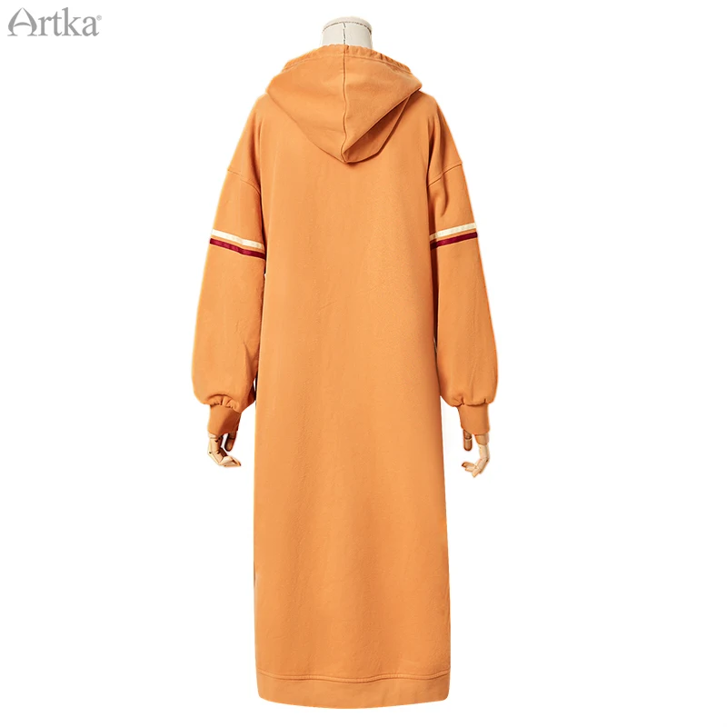 ARTKA зима новые женские длинные толстовки Модные Мультяшные толстовки бархатные толстые свободные пуловеры с капюшоном Толстовка ZA10098Q