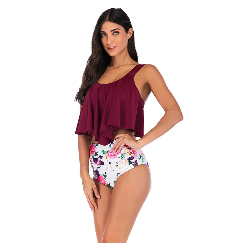 

Yi qian Children Bathing Suit 19 New Style Bikini High-waisted Lotus Leaf Printed Swimwear Feather Split Type bikin Swimwear
