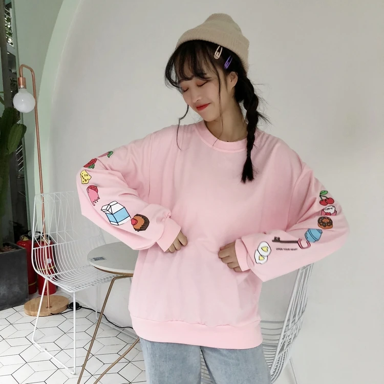 Ulzzang корейская мода мультфильм печати пуловер для женщин осень и зима Топы Harajuku Kawaii милые свободные школьницы Толстовка