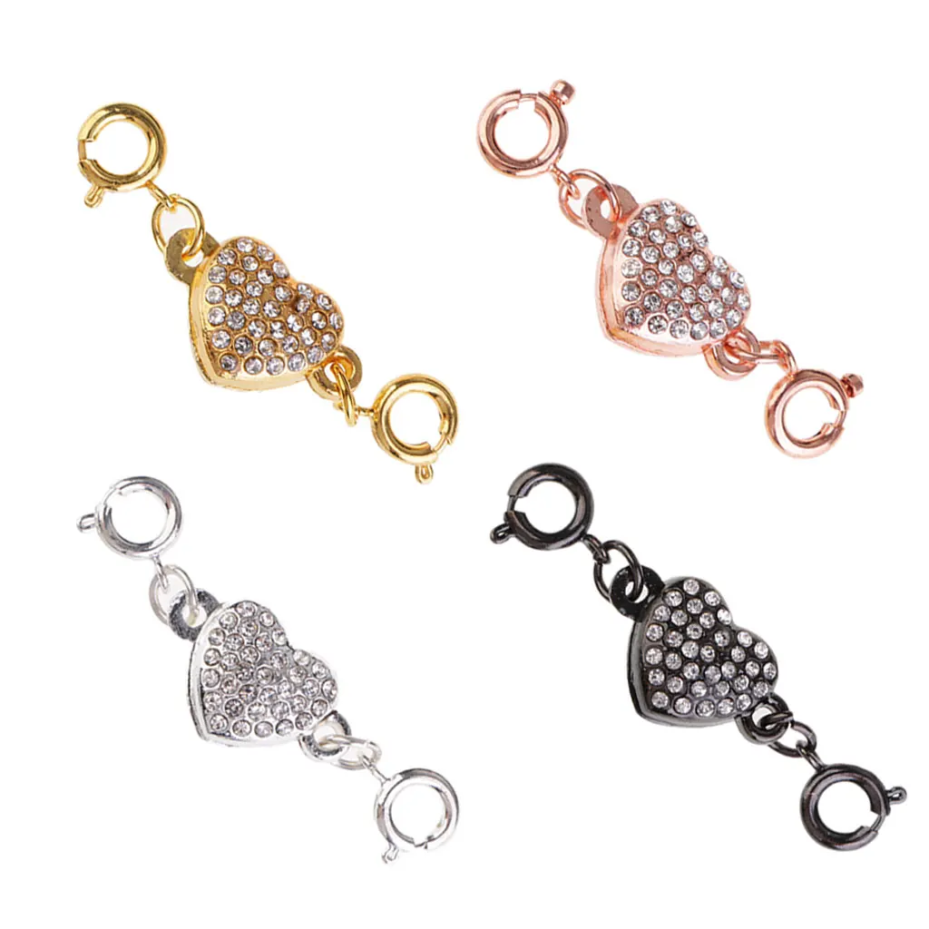 4 Sets Magnetic Clasps for Jewelry Necklace Bracelet Rhinestone Heart Style Snap Clasp Ends Craft DIY Findings