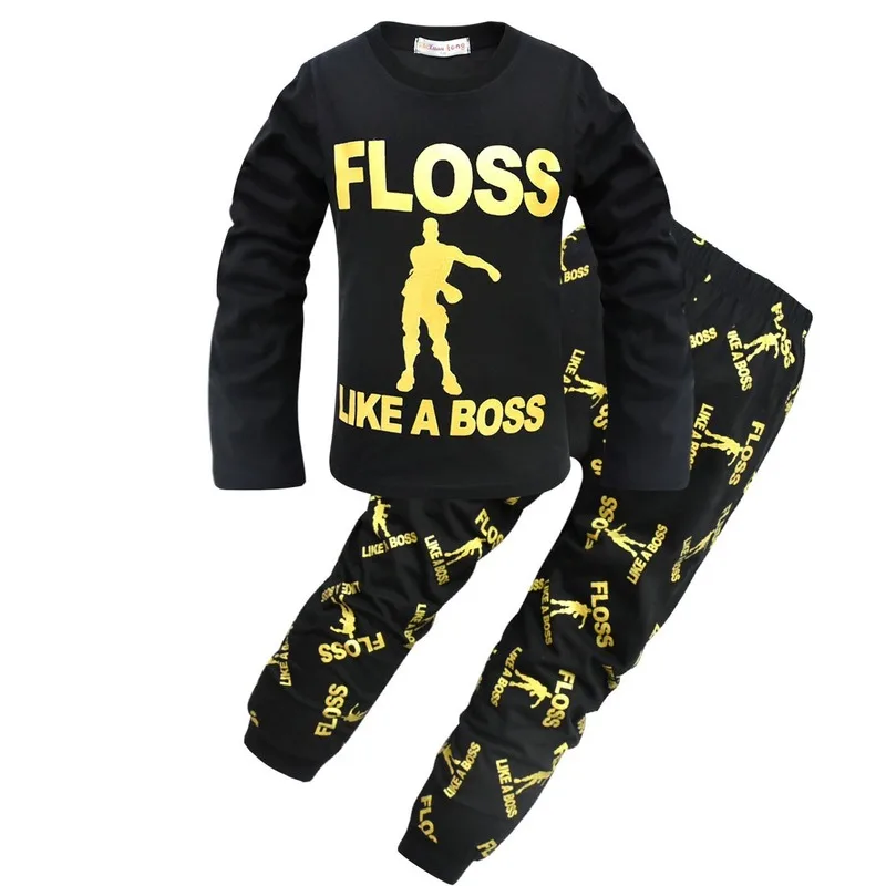 Пижама для мальчиков и девочек с надписью «Floss Like A Boss», Детская футболка для сна, одежда, пижамы, спортивный костюм, рубашка с длинными рукавами, топы, наряды для Дня благодарения
