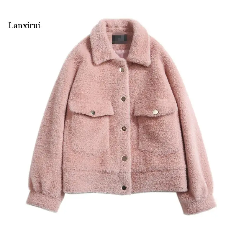 

Female Autumn Winter Warm Mink Cashmere Cardigan Coat Hooded Knitting Sweater Women Fashion Loose Soft Sweaters Outerwear