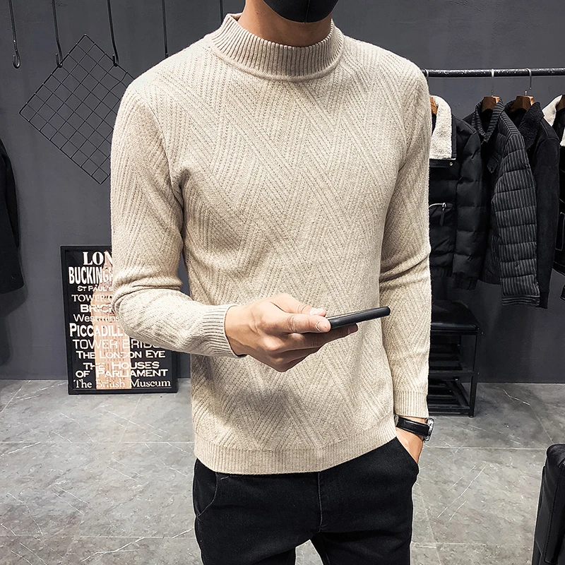 Casual Men's Sweater O-Neck Striped Slim Fit Knittwear Mens Sweaters Pullovers New Autumn Leisure Pullover Men Pull Homme M-3XL - Цвет: khaki