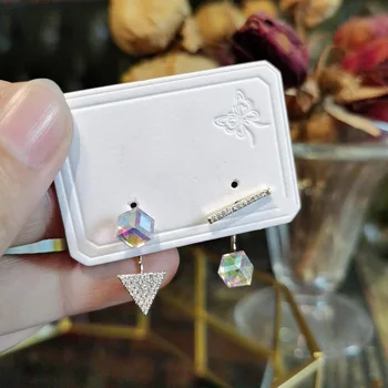 

S925 Silver Needle Simple Versatile Horizontal Line Crystal Block Ear Stud Non-mainstream Cool INS Wind Non-symmetrical Ear Stud