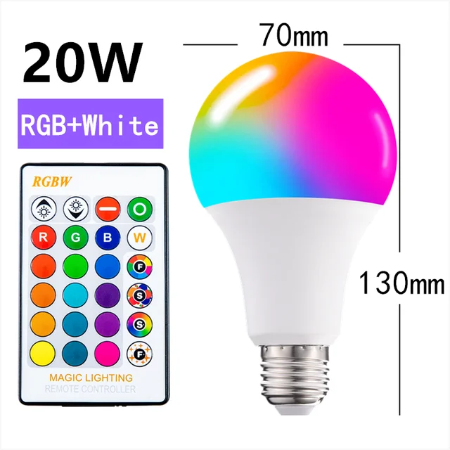 E27 Smart Control Lamp led RGB Light Dimmable for home  RGBW Led Lamp Colorful Changing led bulb Lampada RGBW White Decor Home 20WRGB White