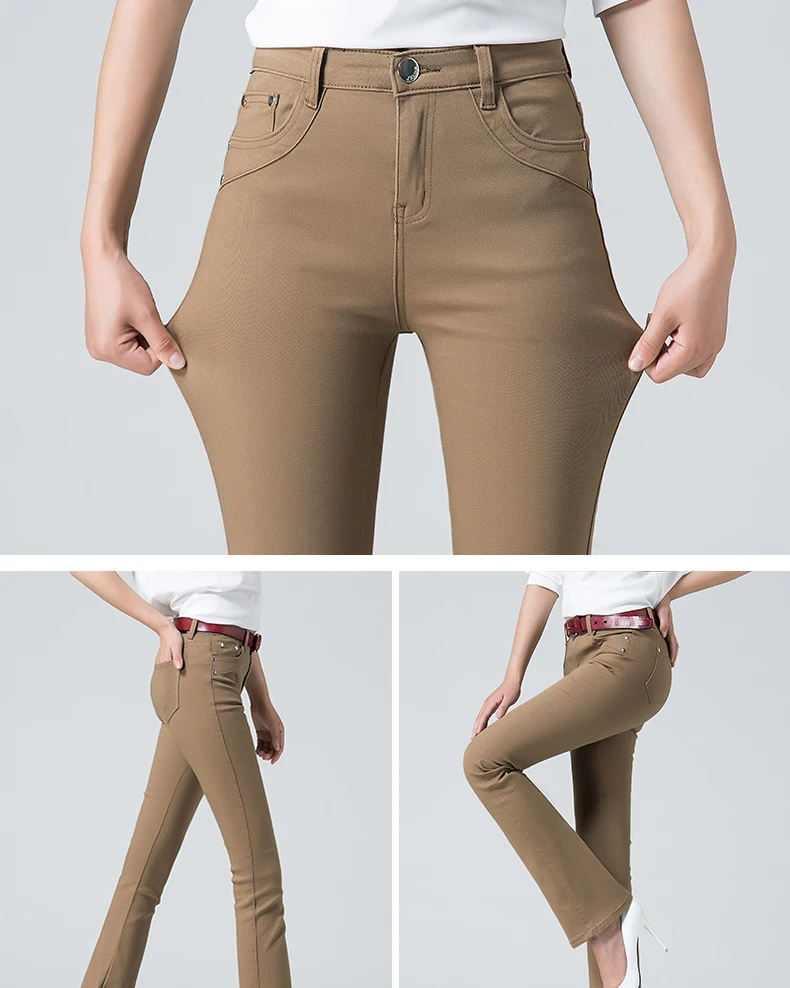 Лидер продаж Для женщин Демисезонный Slim Fit Высокая Талия расклешенные джинсы стрейч обтягивающие джинсы брюки клеш джинсовые брюки 8 цветов
