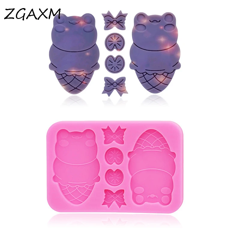 

LM460 Shiny Glossy Ice Cream Bear Earrings Silicone Mold Bowknot Lemon Slice Jewelry Craft Mold DIY Chocolate Cake Baking Gadget
