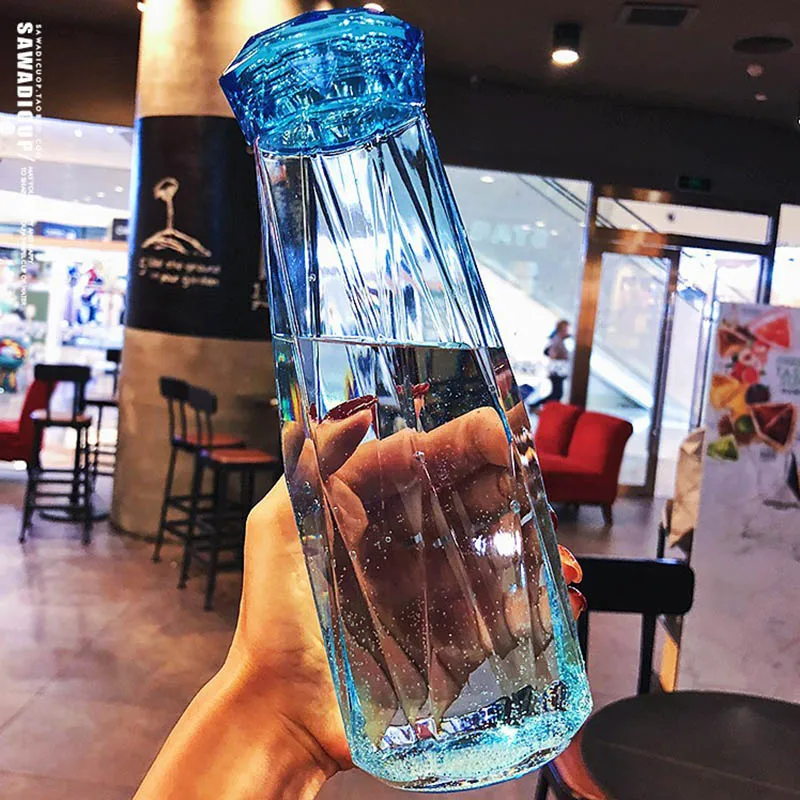 Алмазная чашка для воды стеклянная чашка 401-500 мл Бессвинцовая термостойкая портативная питьевая вода PI669 - Цвет: Синий