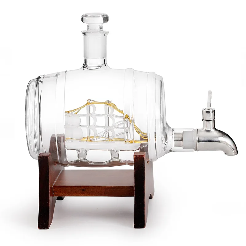 Whiskey Decanter Set Wine Aerator Decanter 1000ml Creative Barrel Shape Wine Dispenser Glass Wine Bottle Holder Whiskey Glass Set Decanter Hand Blown