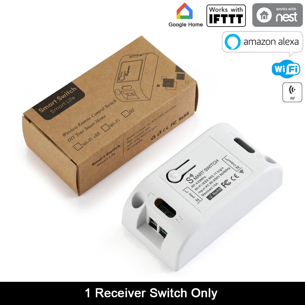 Controller Rurum RF 433 AC 220V приемник умный дом Wifi беспроводной пульт дистанционного управления умный переключатель Smart Life/Tuya приложение работает с Alexa Google - Комплект: Controller
