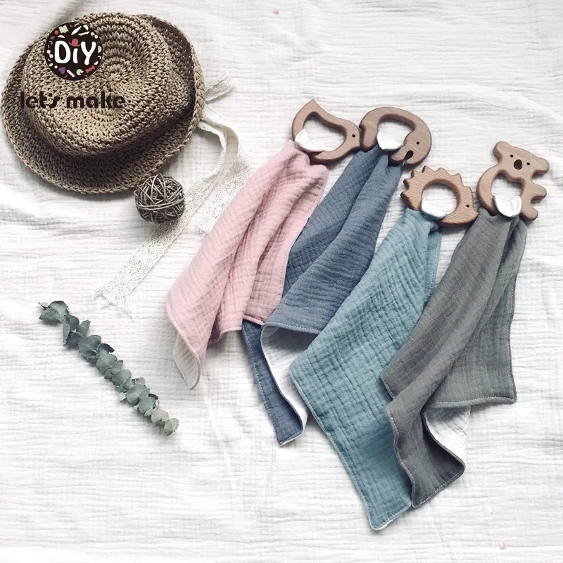 

Let's Make 1pc Cotton Baby Bibs Solid Color Snap Button Soft Triangle Towel With Wooden Rodent Baby Feeding Drool Bandana Bib