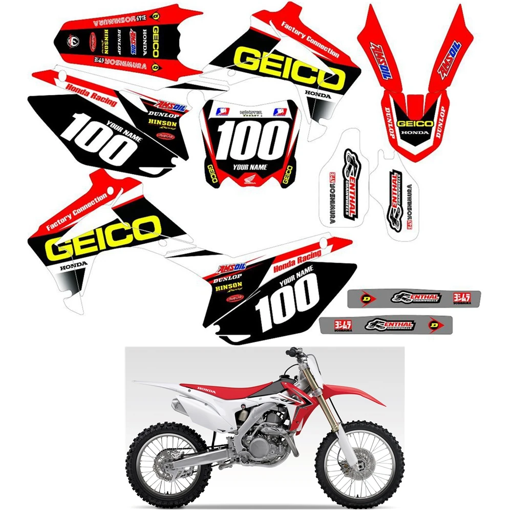 

For HONDA CRF450R 2013 2014 2015 2016 Graphics Decals Stickers Custom Number Name 3M Full Motorcycle Backgrounds Accessories