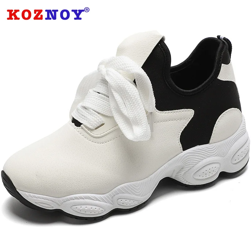 

Koznoy Sneakers Women Spring Autumn Fashion Flat Bottom Dropshipping Breathable Sewing Cross Tied Solid Fabric Women Shoes