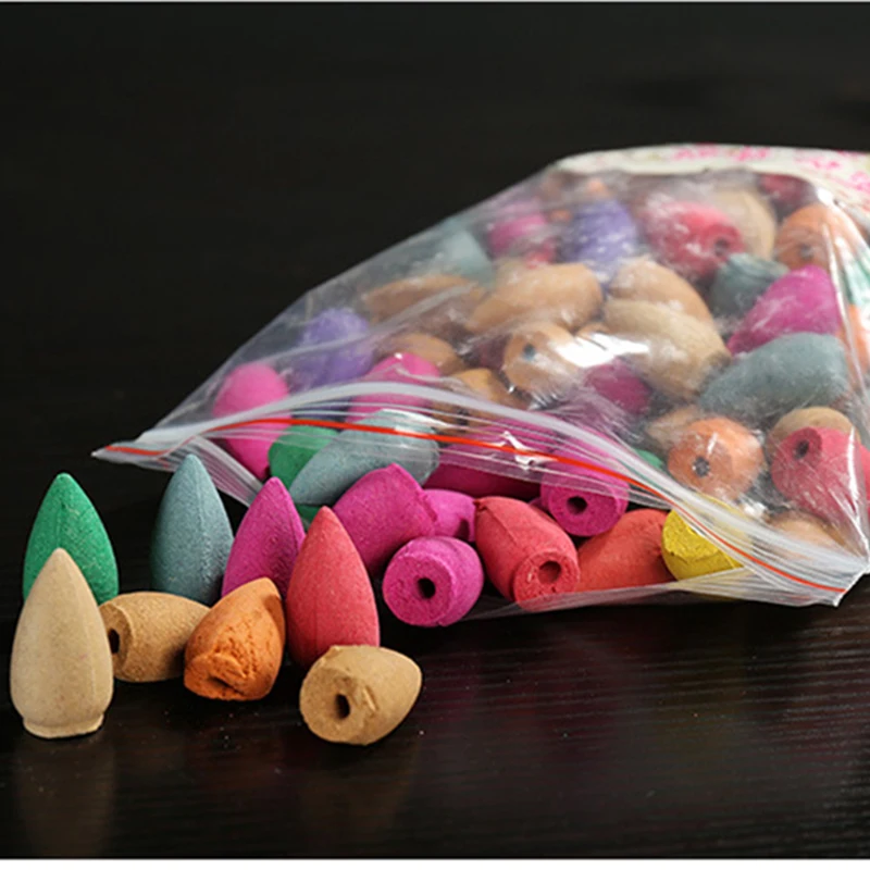 

F 50Pcs Smoke Backflow Incense Cones Household Natural Reflux Tower Incense Jasmine Tea Cone Incense Room Fragrance Bulk Sale
