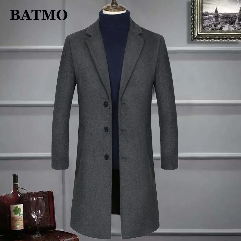 Batmo Новое поступление, зимняя высококачественная шерстяная Повседневная Длинная Мужская куртка, Мужская зимняя теплая куртка, большие размеры M-4XL 1880 - Цвет: Серый